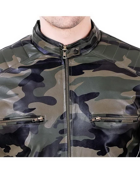 Camouflage Leather Jacket  Biker Military Jacket - Jackets Masters