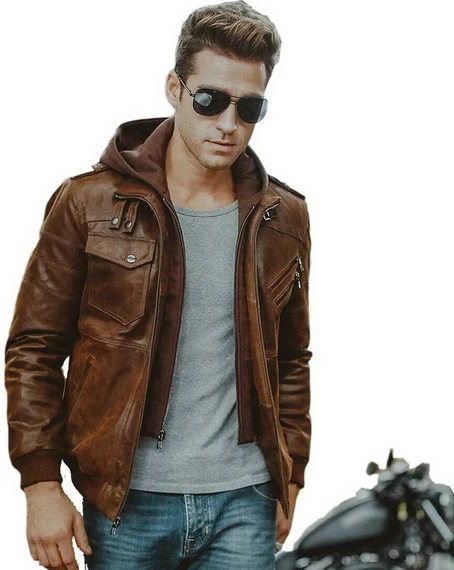 Flavor Mens Leather Flight Bomber Jacket Air Force Aviator (X-Large Brown)