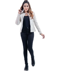 Women Leather Jacket White Blanche