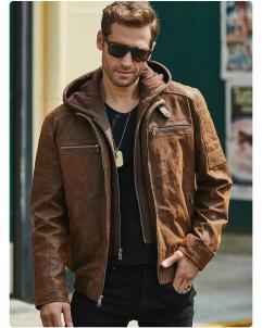 
FLAVOR New Men's  Genuine Leather Bomber Jackets Removable Hood Men Air Forca Aviator winter coat Men Warm Real Leather Jacket