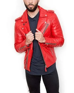 Mens Red Quilted Leather Jacket