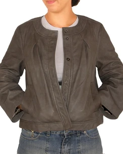 Round Neck Leather Jacket