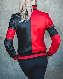 Womens Harley 51 50 Bomber Black and Red Leather Jacket