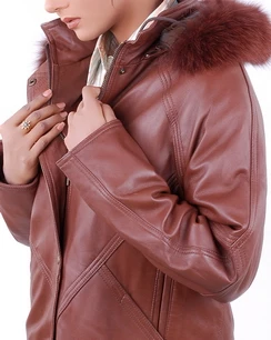 Lambskin Leather Coat with Faux Fur Trim