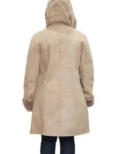 Womens Taupe Luxurious Hooded Coat
