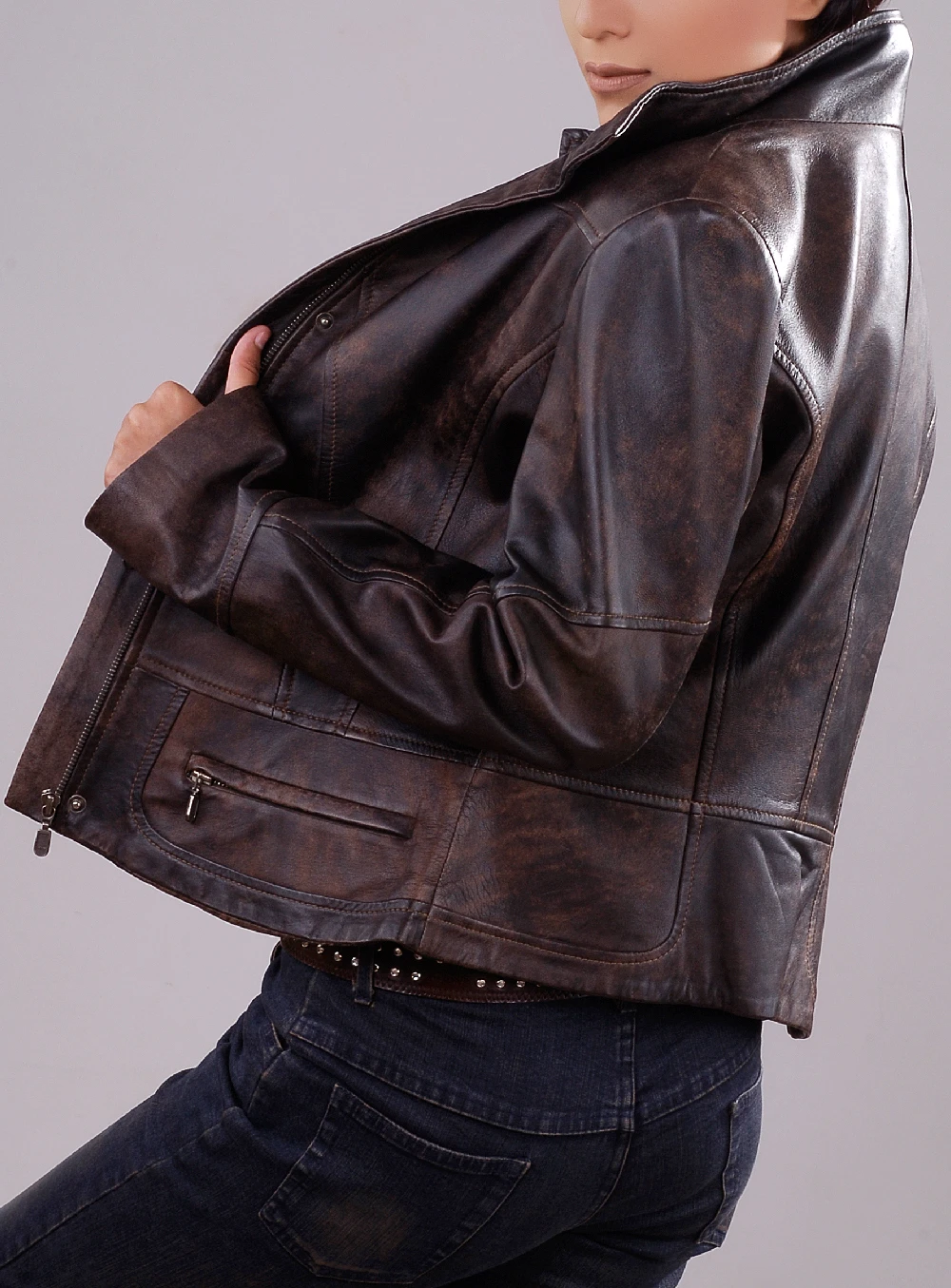 Women Leather Bomber Jacket