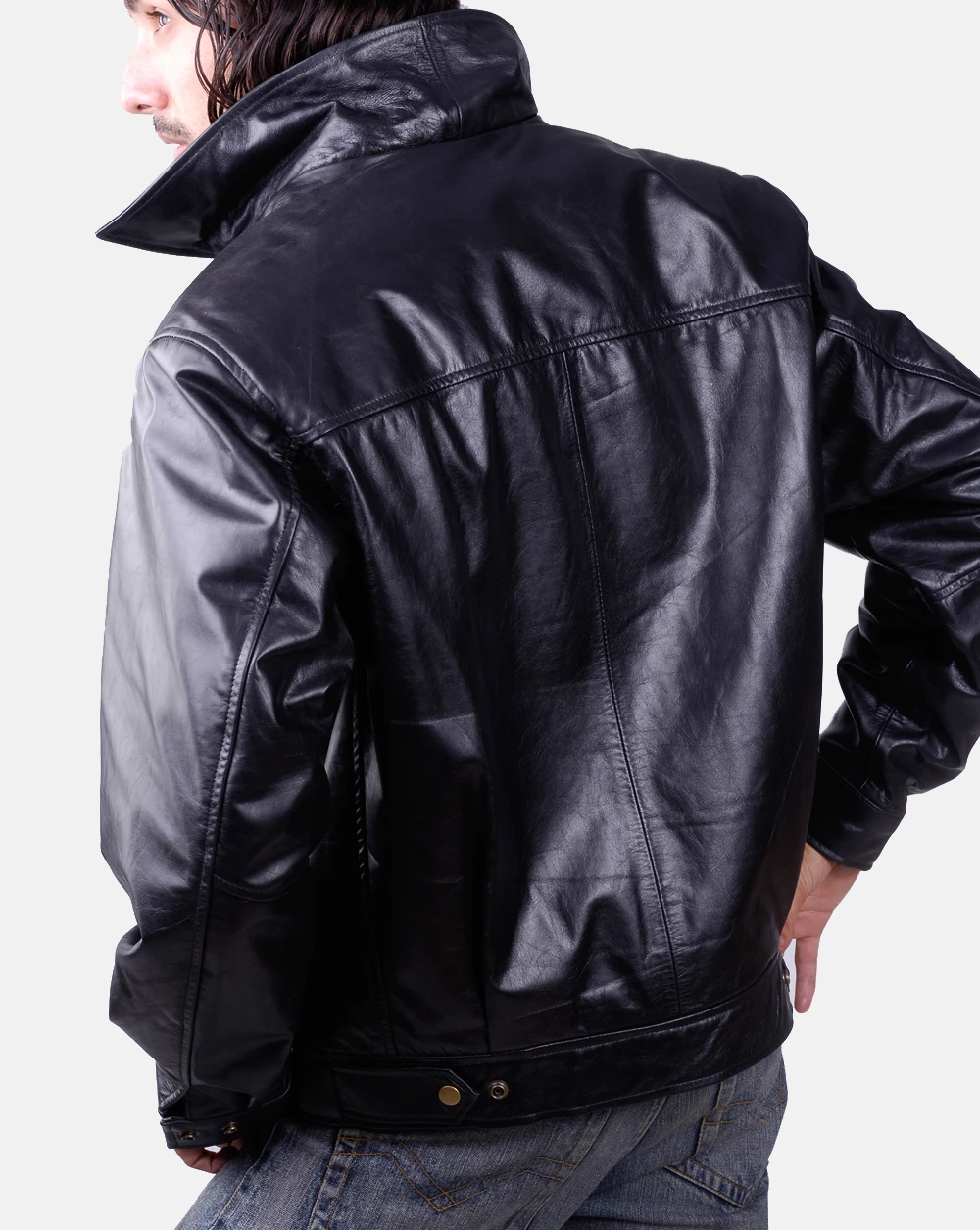 Leather Full-Zip Placket Leather Jacket