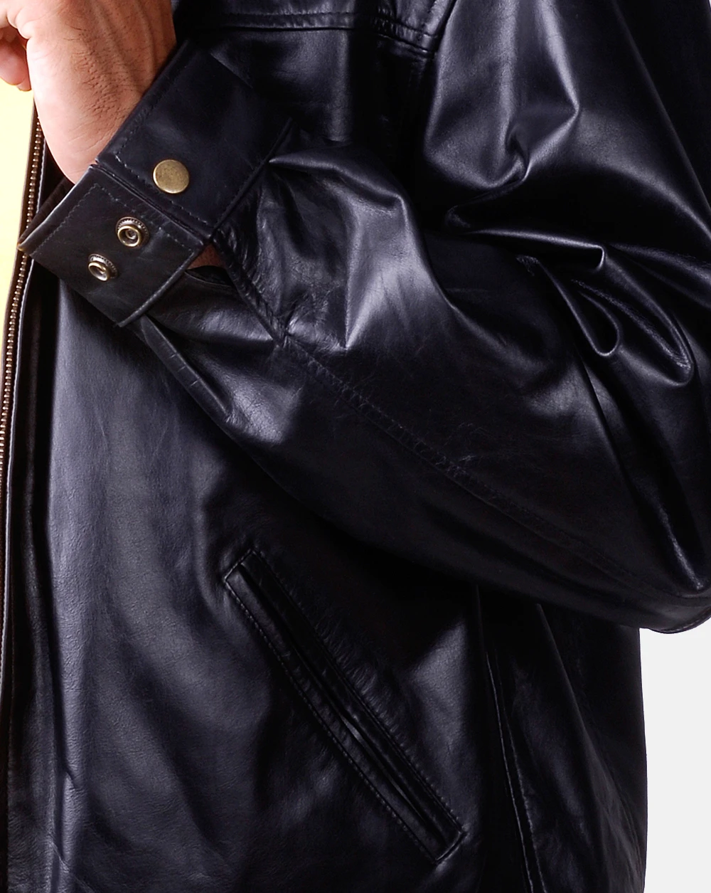 Leather Full-Zip Placket Leather Jacket