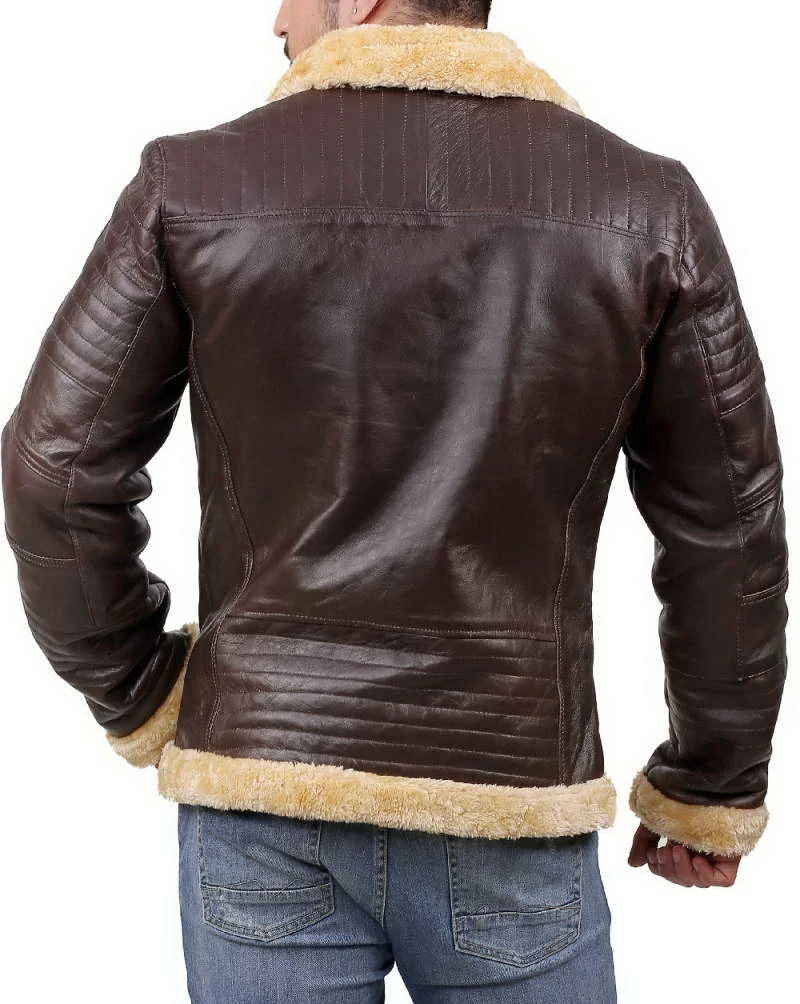 RAF aviator pilot B3 bomber shearling leather jacket in brown color with faux fur lining