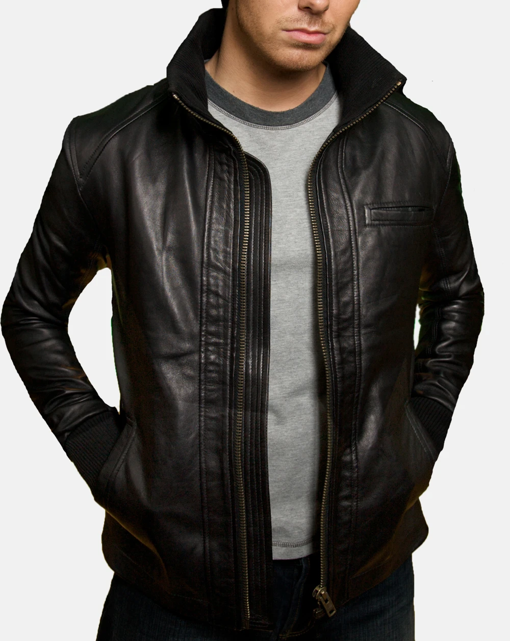 Stylish slim fit men leather jacket
