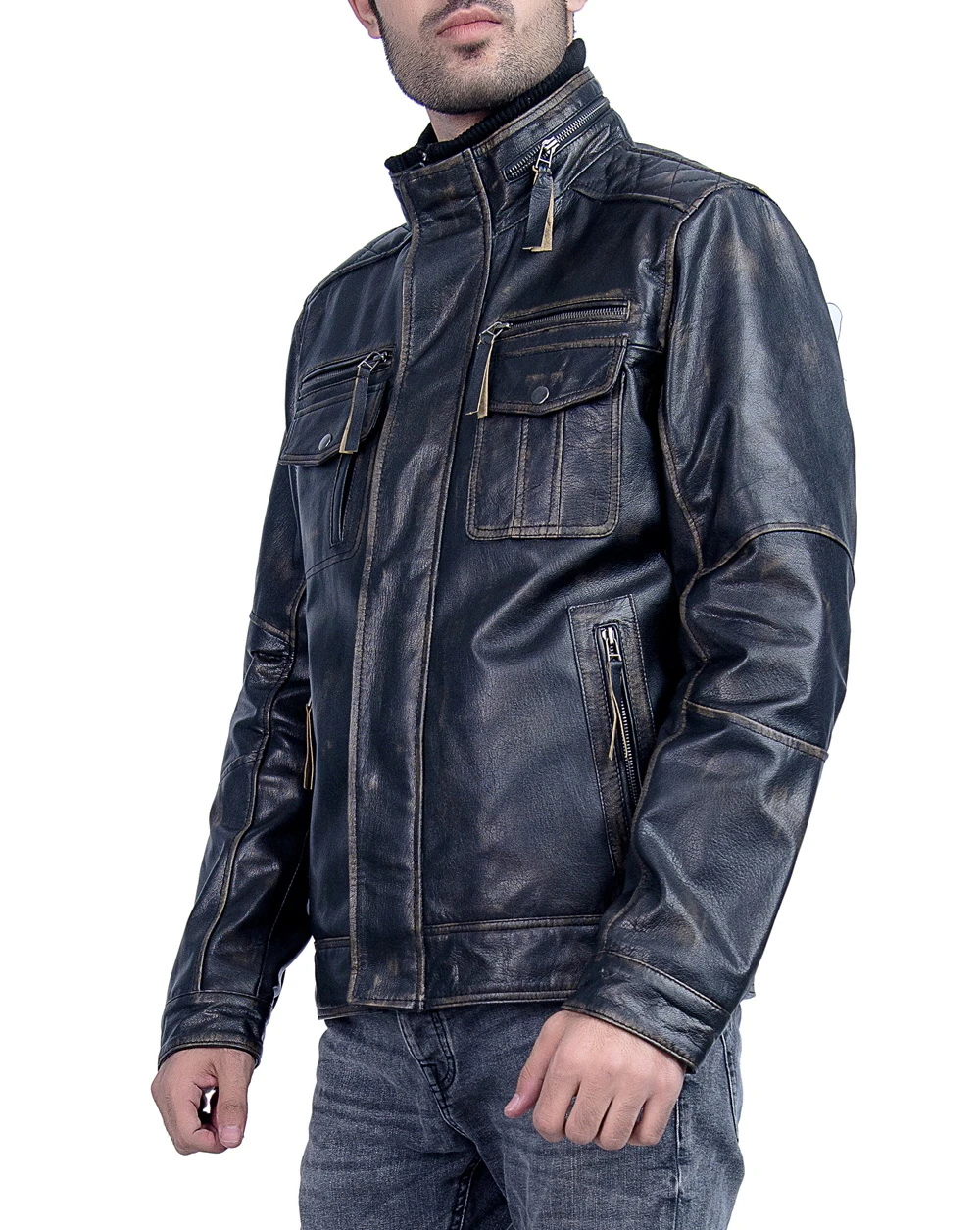 Black Racer Mens Fleece Bundy Leather Jacket
