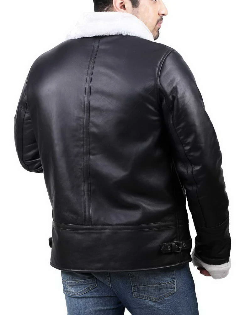 Faux Fur Mens Black Shearling Leather Jacket