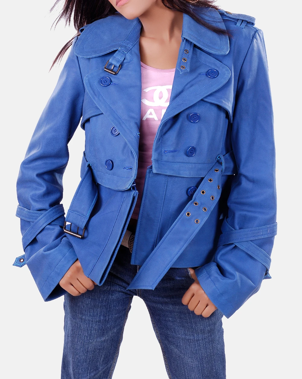 Ruby women leather jacket blue