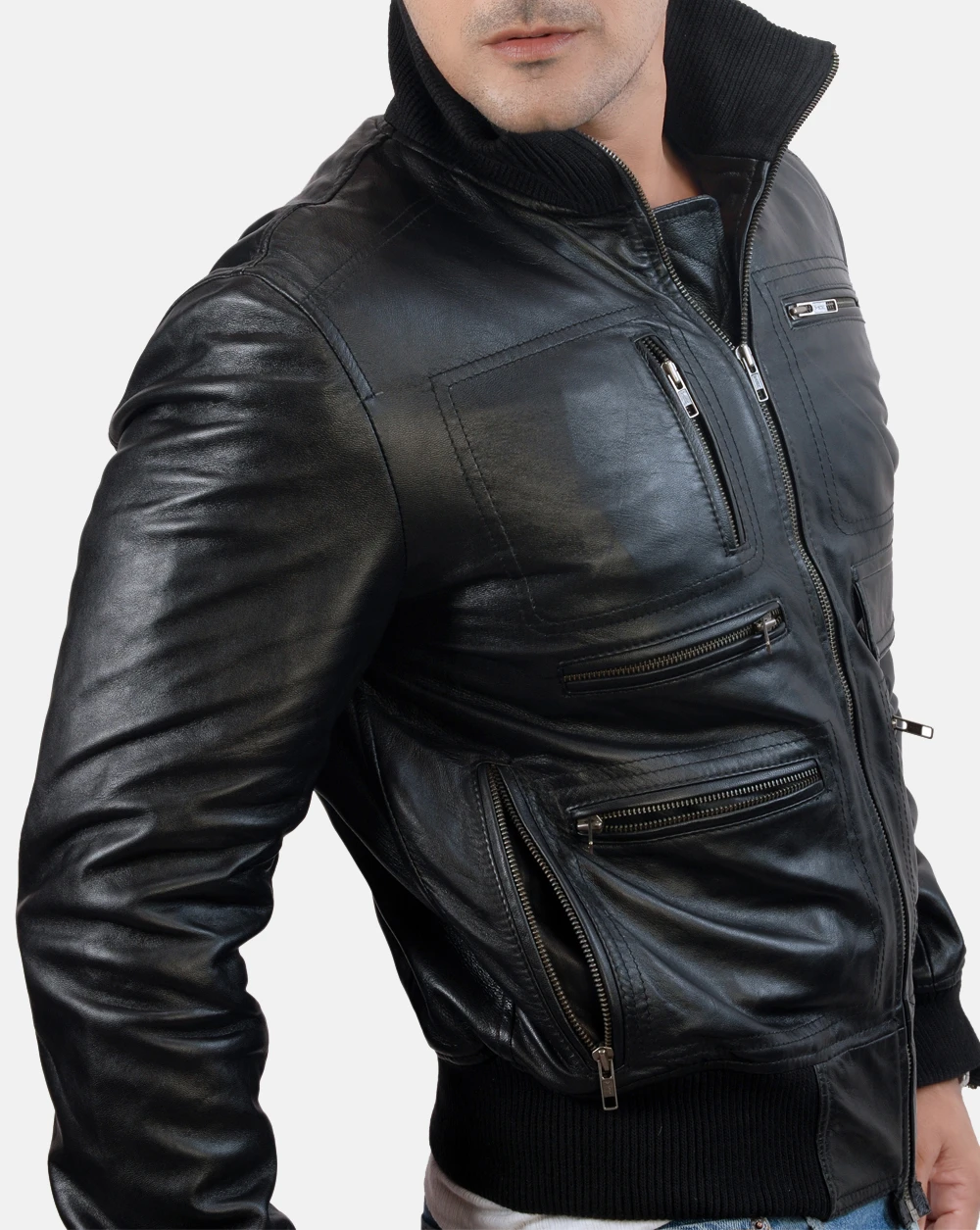 Zipper Detail Leather Jacket