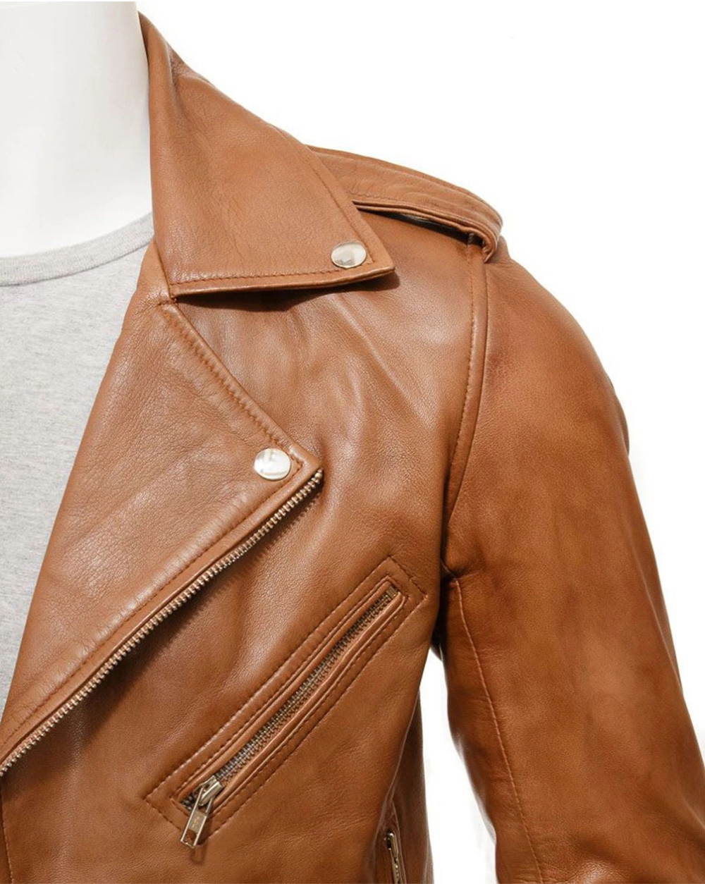 Mens Classic Brando Style Tan Biker Leather Jacket by SCIN
