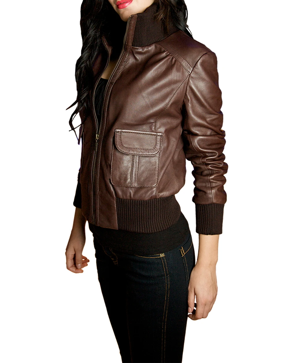 Brown leather jacket women