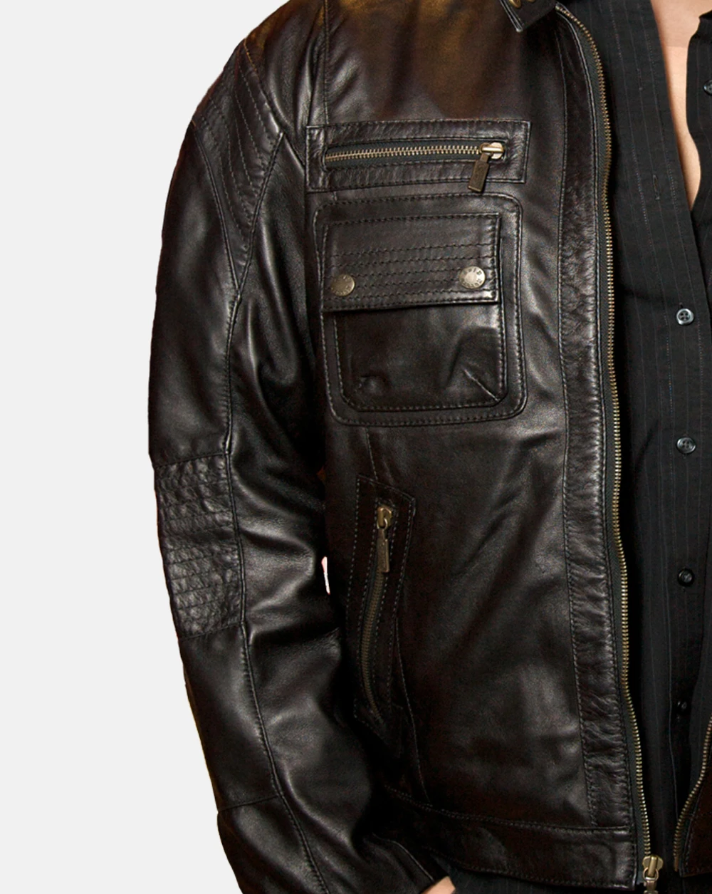 Casual mens leather Jacket with substantial pockets