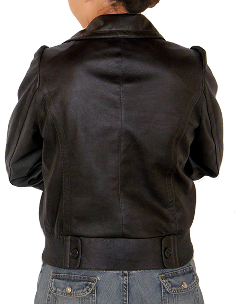 Women button leather jacket