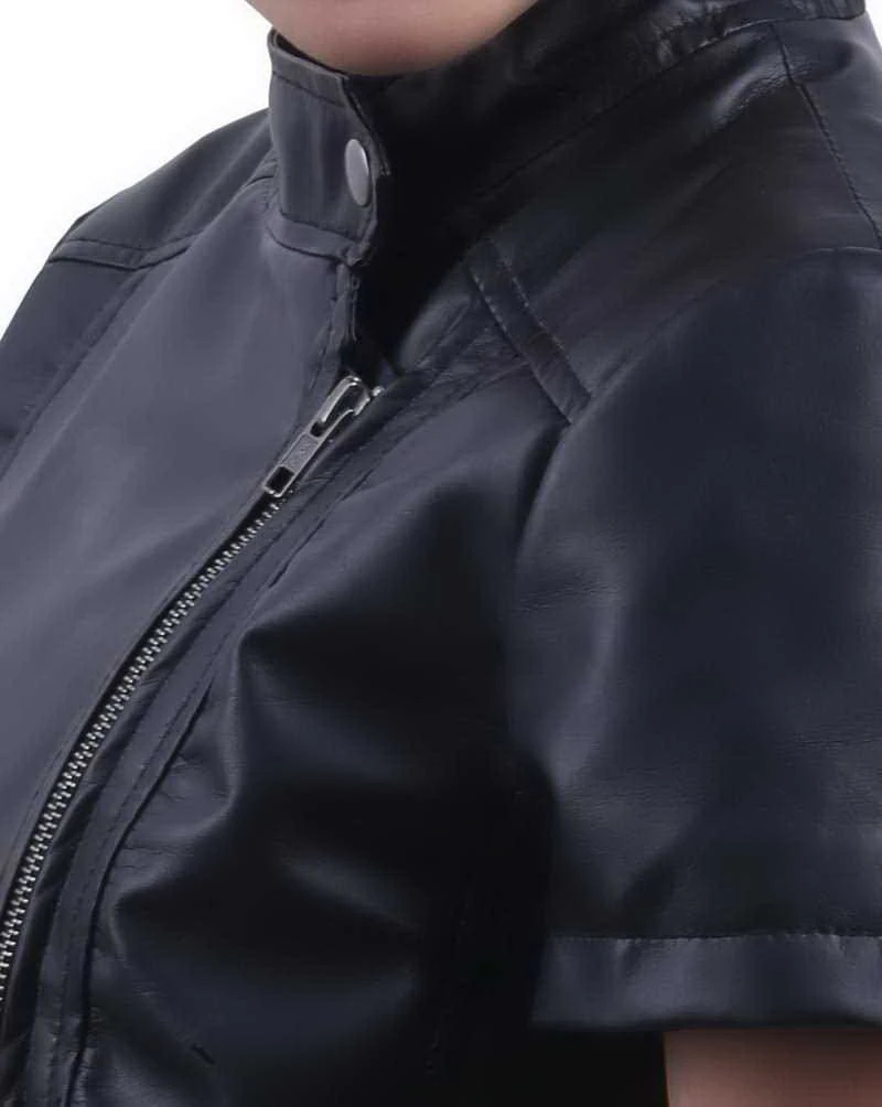Half sleeve leather jacket