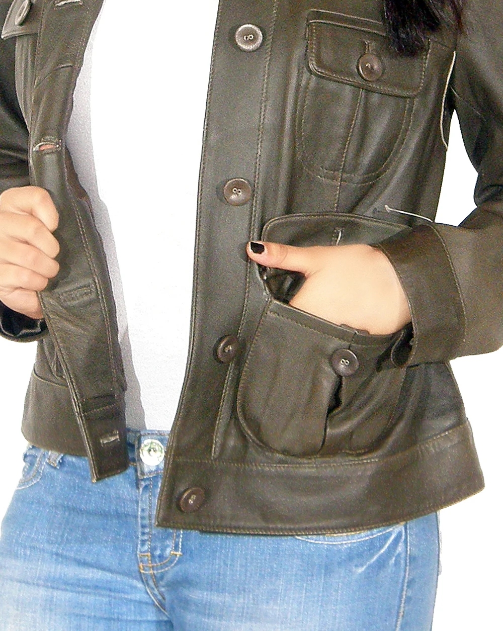 Sew Button Leather Jacket