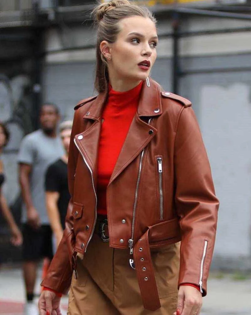 Josephine Skriver Brown Leather Jacket