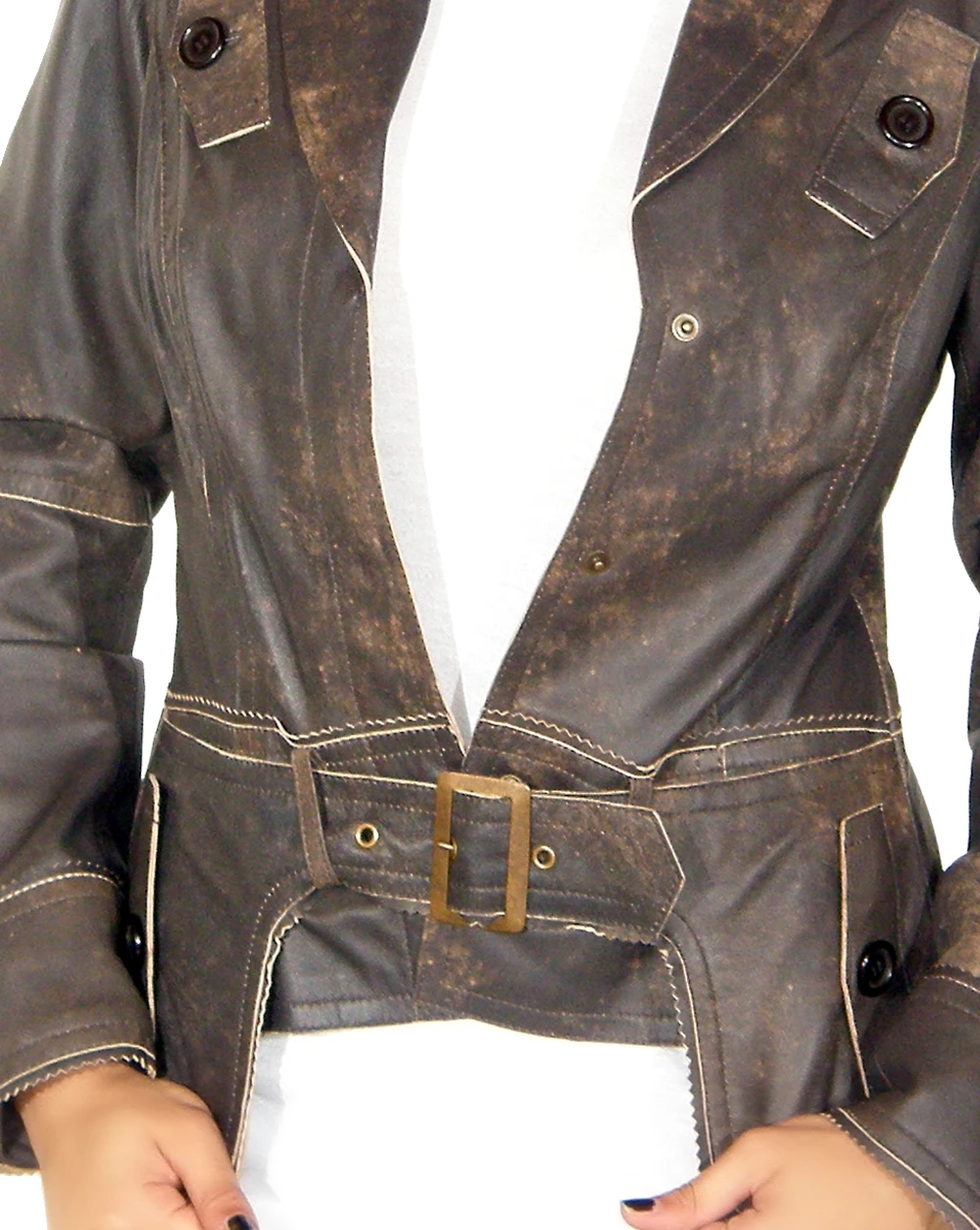 Womens Draped Collar Leather Jacket