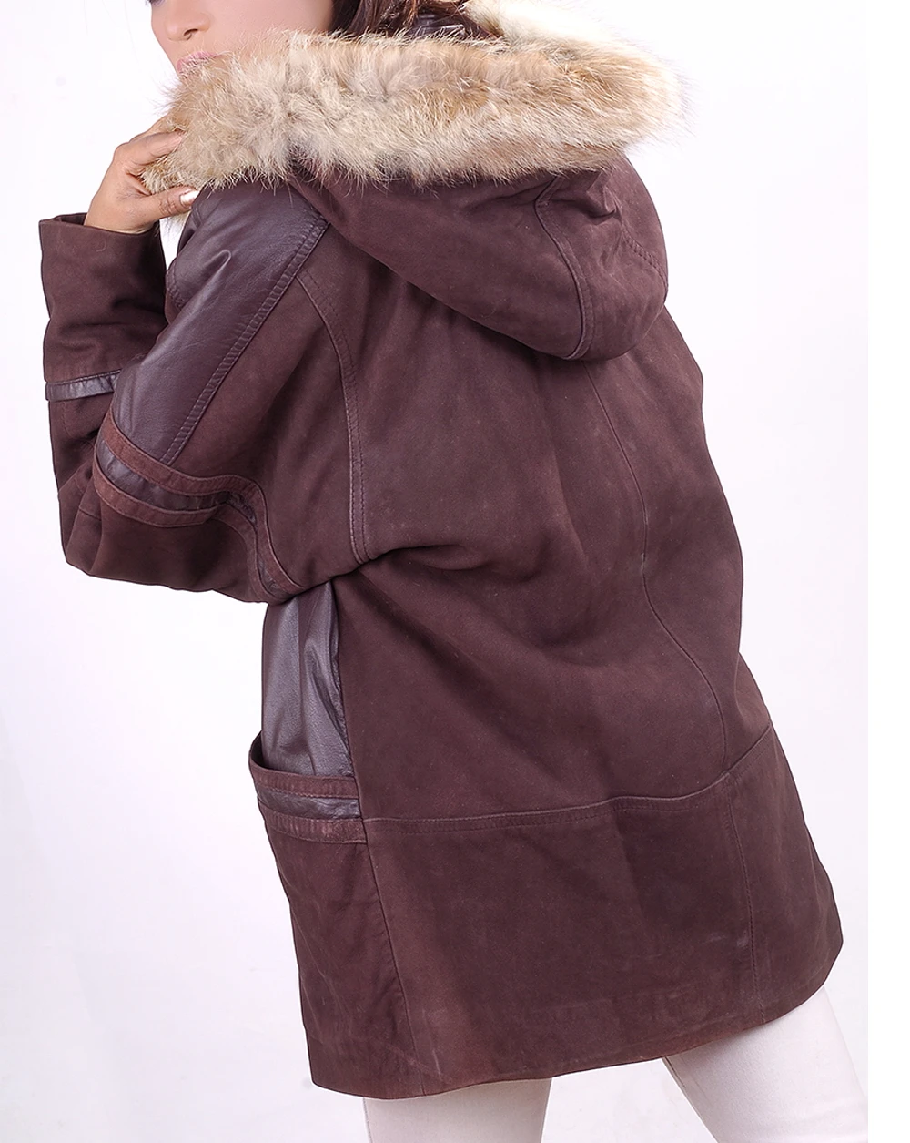 Women Hooded Fur Leather Coat