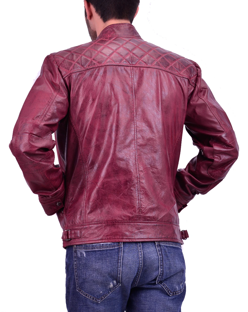 Maroon Biker Cafe Racer Leather Jacket