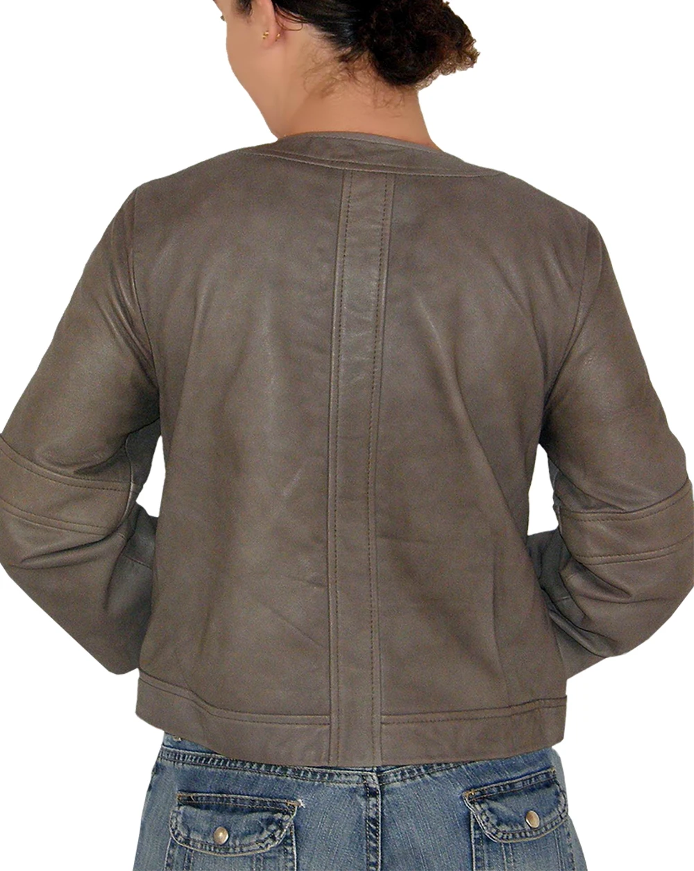 Round Neck Leather Jacket