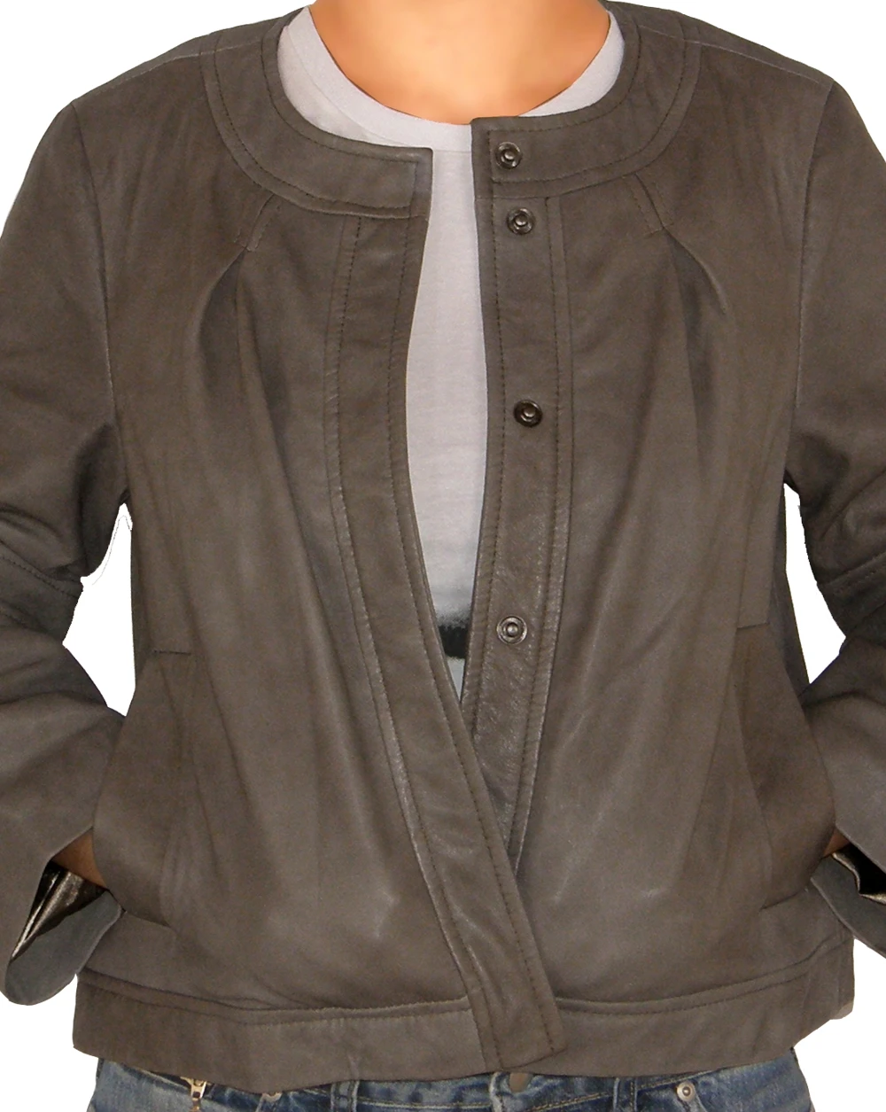 Merriam round neck leather jacket