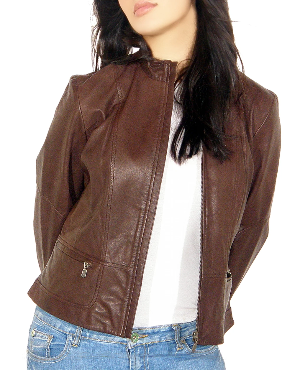 Zip Front Leather Jacket