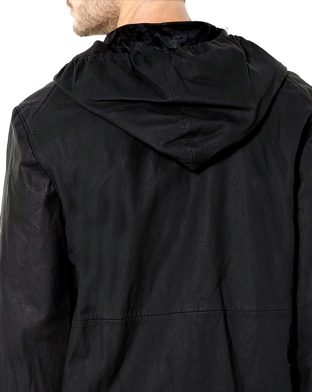 Washed Leather Hooded Jacket