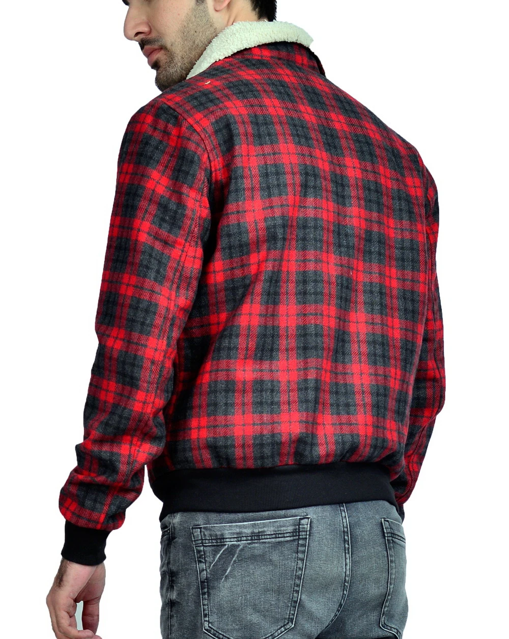 Red Flannel Plaid Jacket Bomber For Mens
