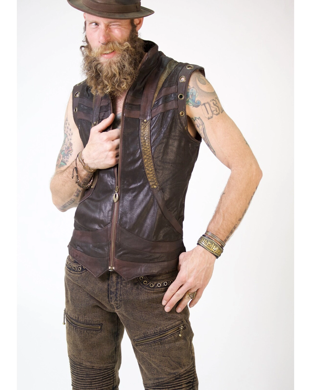 Python Design Mens Leather Vest