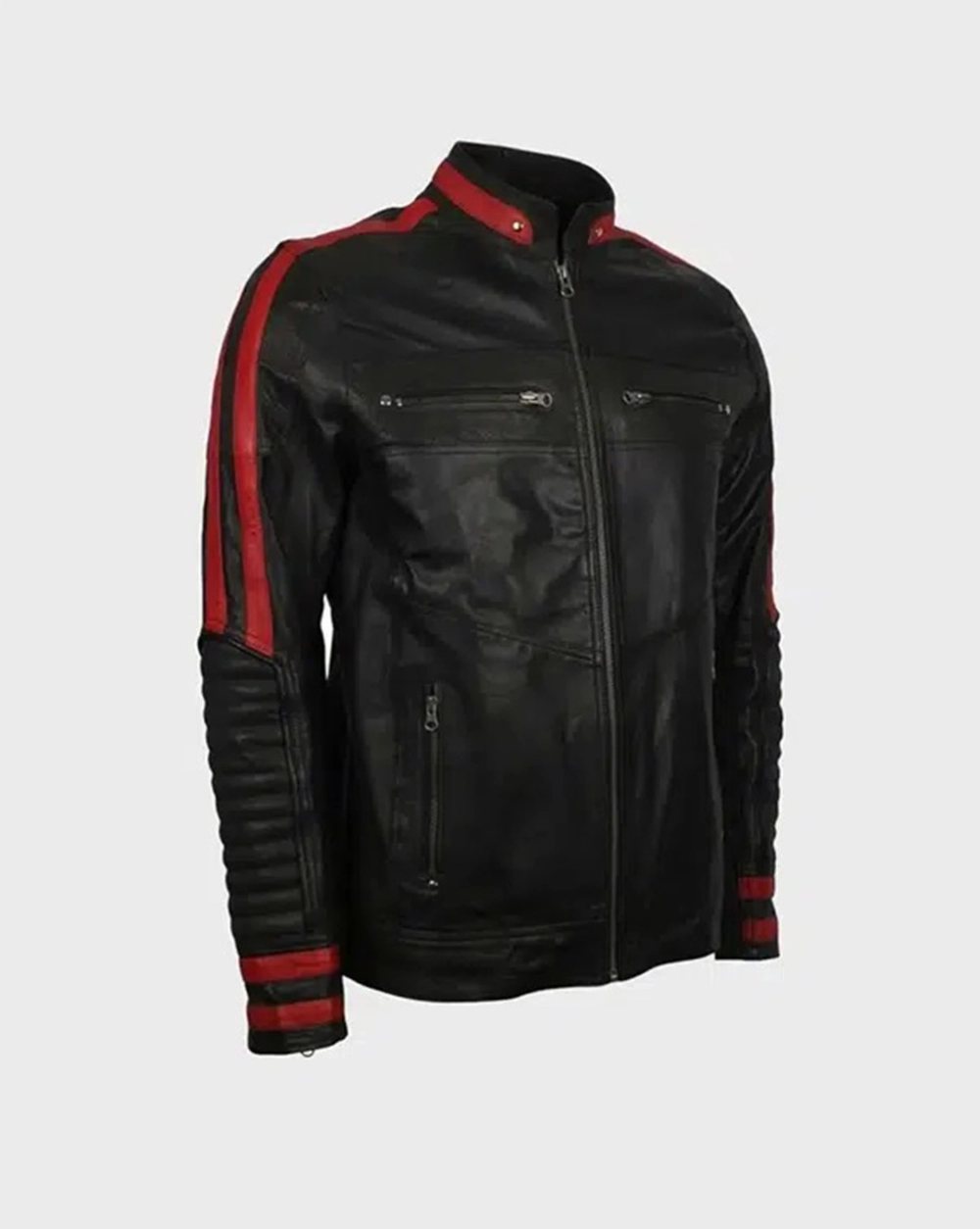 Mens Cafe Racer Red &amp; Black Leather Jacket