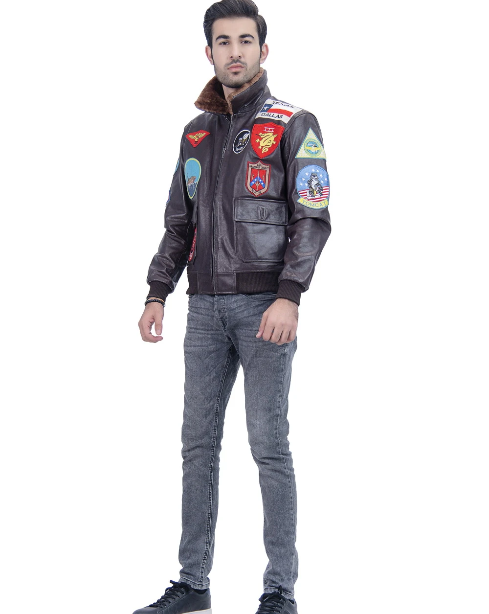 Top Gun G-1 Navy flight leather jacket as worn by Pete Maverick Mitchell in the Top Gun movie