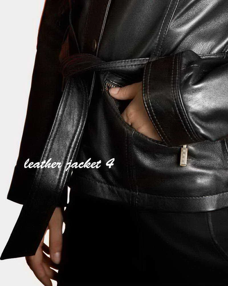 Womens leather jacket with belt