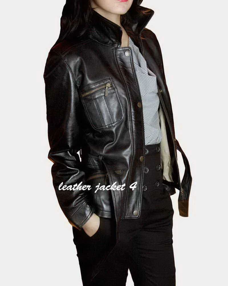 Womens leather jacket with belt