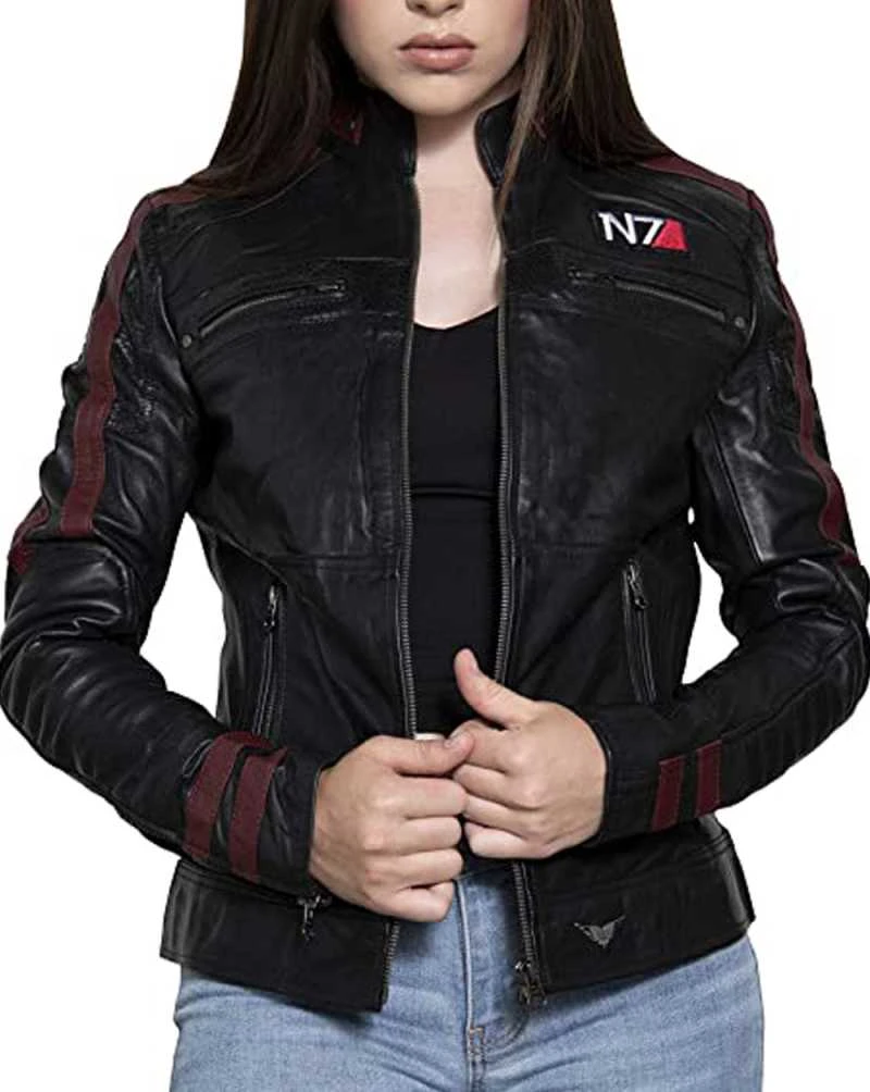 Mass-Effect Womens Commander Shepard Mass Effect N7 Leather Jacket