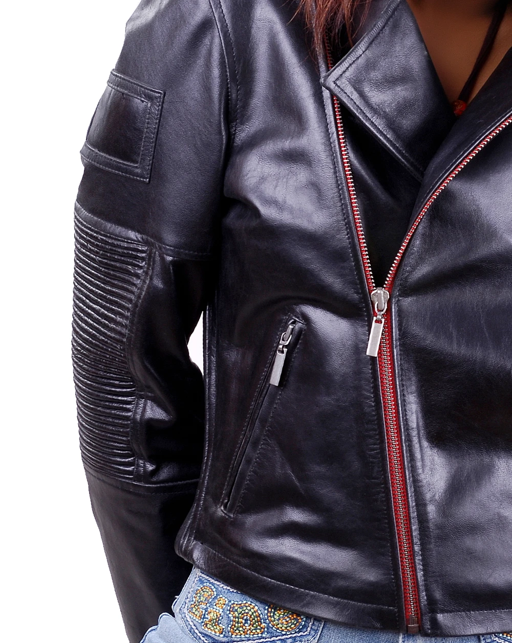 Zip Detail Leather Moto Jacket