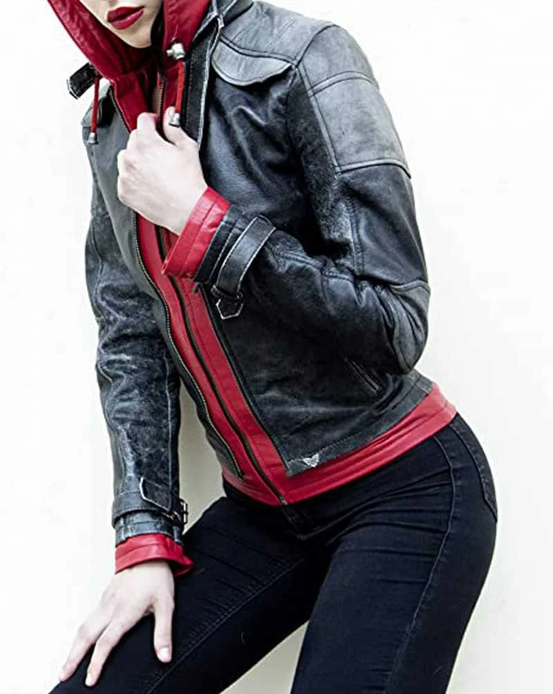 Womens Arkham Knights Jason Todd Red Hood Leather Jacket