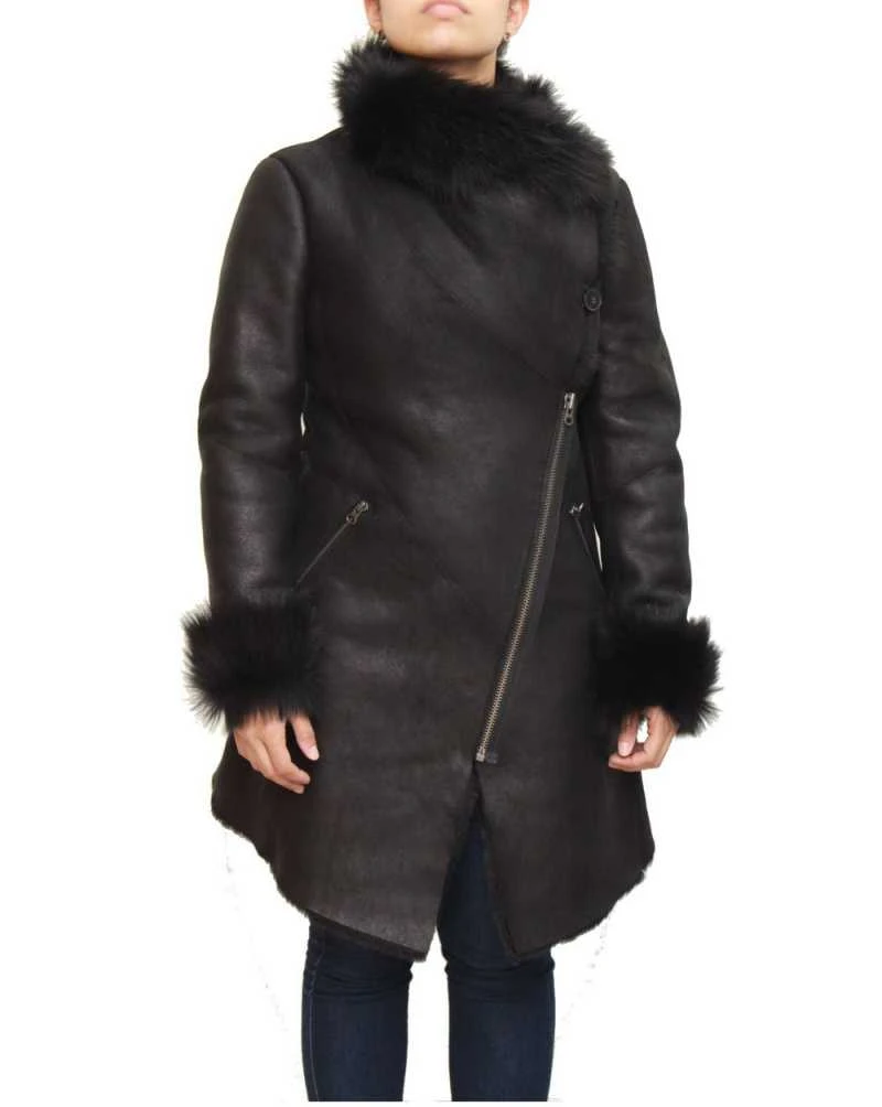 Womens Suede And Sheepskin Hooded Coat