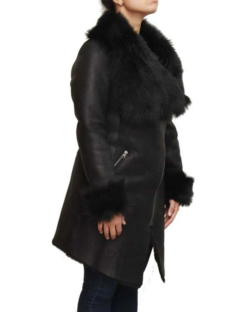 Womens Suede And Sheepskin Hooded Coat