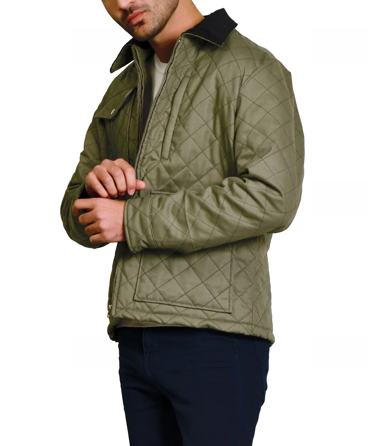 British Jackets Yellowstone S04 John Dutton Green Quilted Jacket | Kevin Costner Yellowstone Green Quilted Cotton Jacket