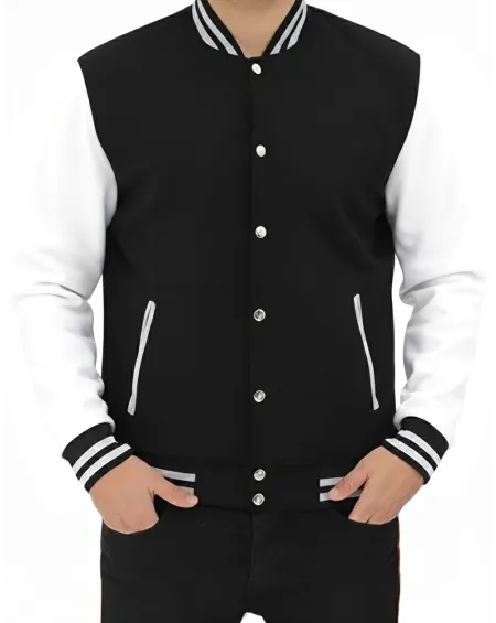 Mens Baseball Style Black and White Letterman Jacket